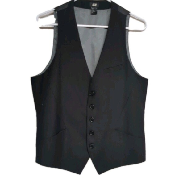 H&M Dress Vest Men US 36R EUR 46 Wool Blend Lined Button Front Black Unisex - Picture 2 of 12